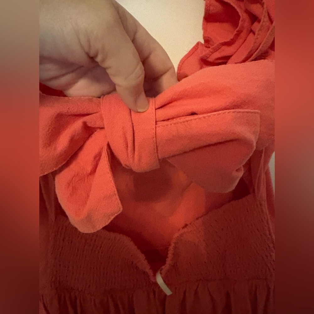 Free People Coral Ruffle tie back Dress. Size large. Worn once. - Picture 3 of 4